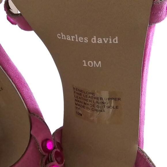 Charles‎ David Penelope Pink Rhinestones Suede Ankle Strap Heels Sandals Size 10 - Picture 9 of 11